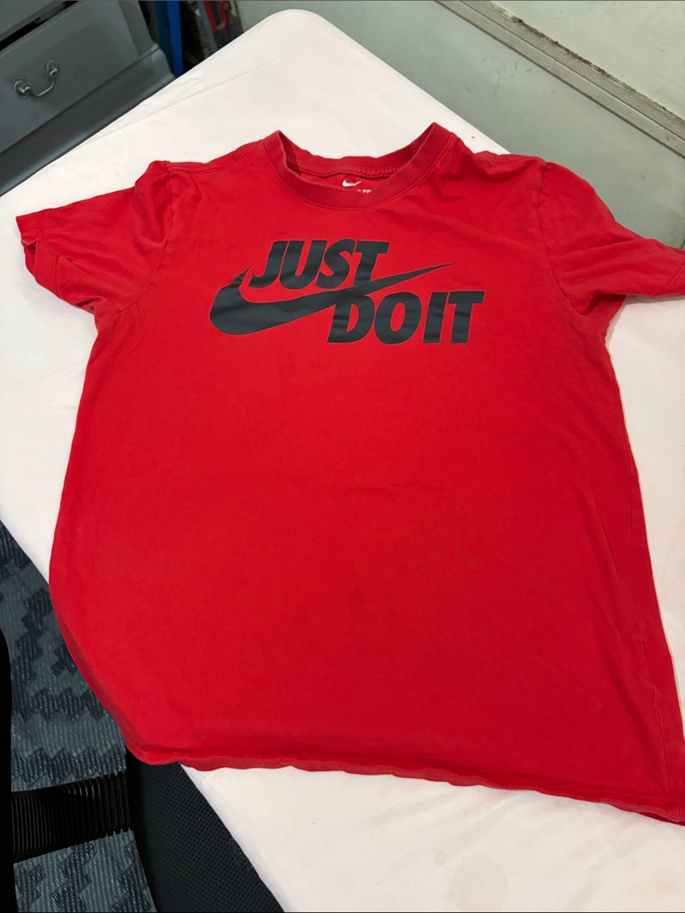 Nike Red Kids' Short Sleeve Tee with Black 'Just Do It' Logo